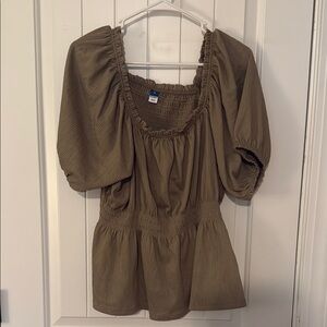 Olive Brown Puff Sleeve Blouse Never worn